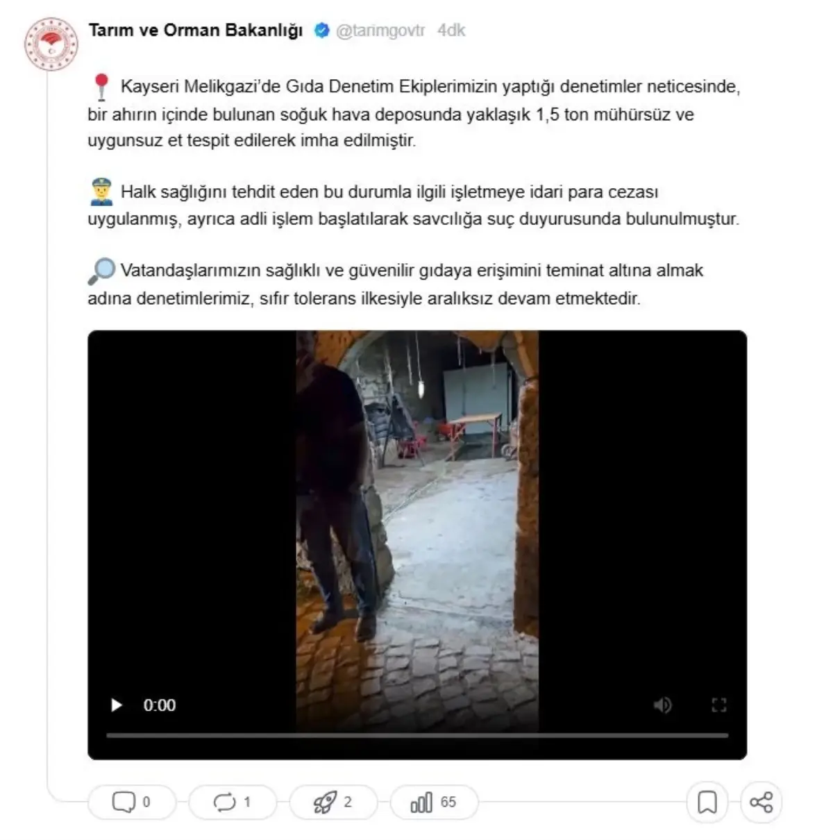 Kayseri'de ahırdaki depoda bulunan 1,5 ton et imha edildi