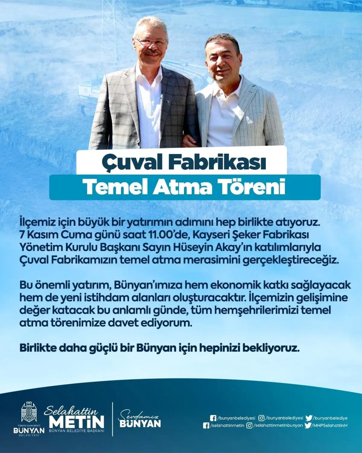 Bünyan'da Yeni Çuval Fabrikasının Temeli Atılıyor