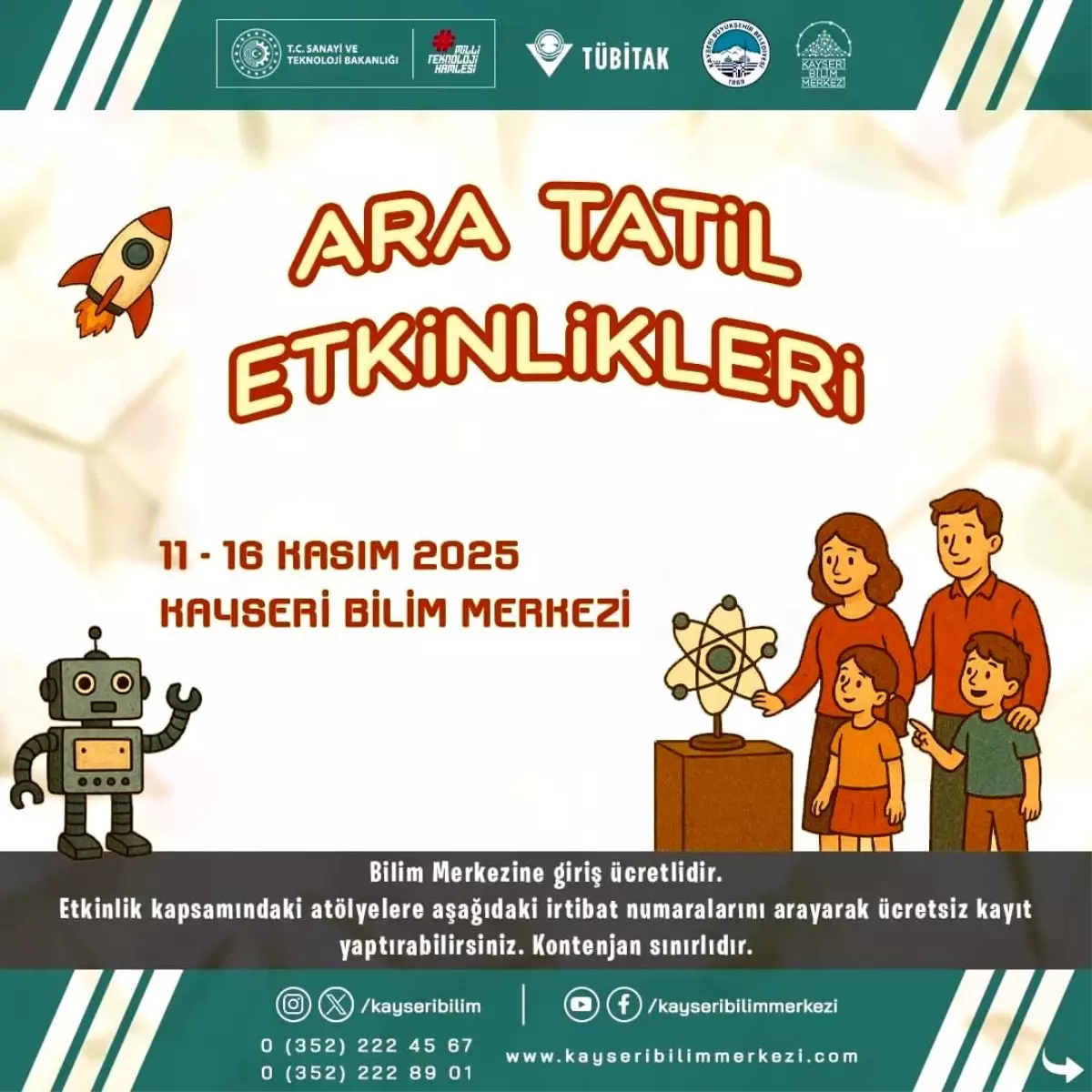 Kayseri Bilim Merkezi'nden Ara Tatil İçin Bilim Dolu Etkinlikler