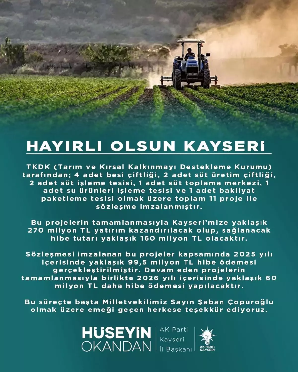 Kayseri'ye 270 Milyon TL Yatırım