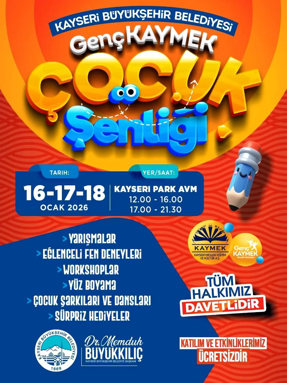 Yarıyıl tatilinde Genç KAYMEK Çocuk Şenliği yapılacak