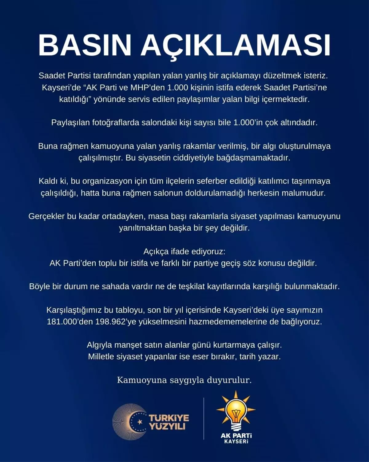 AK Parti'den İstifa İddialarına Yalanlama