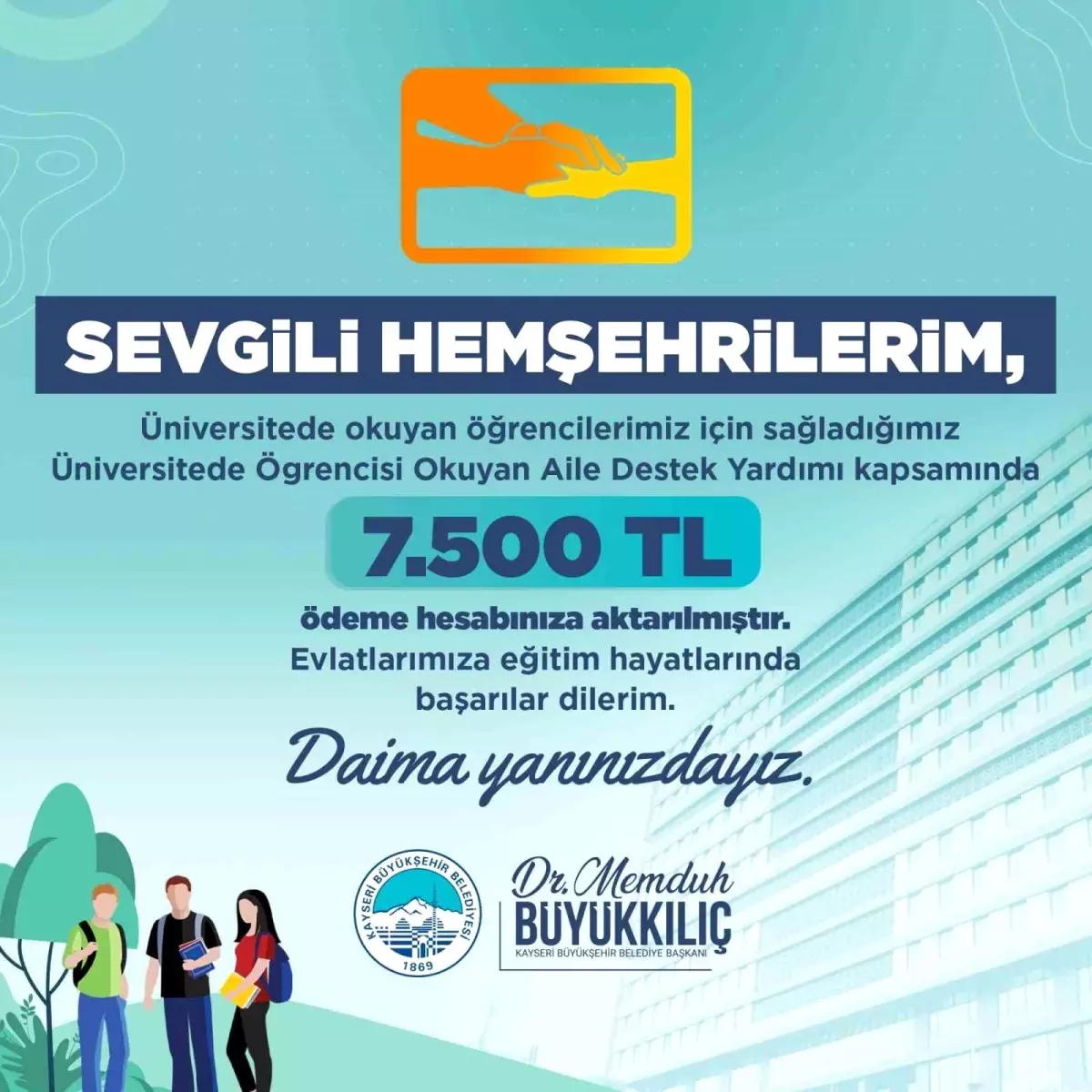 Kayseri'de 22 milyon TL'lik destek ödemeleri öğrencilerin hesaplarına aktarıldı