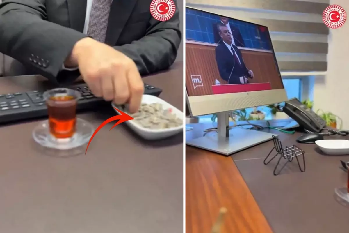 AK Partili vekil, Meclis'te çekirdek çitleyip Özgür Özel'i izledi